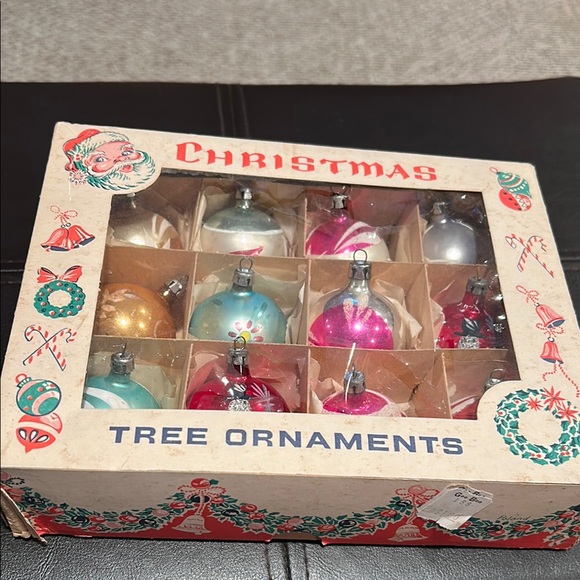 12 original mid century modern glass Christmas Ornaments in original box 2 inch - Picture 1 of 16